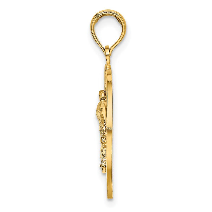 Million Charms 14K Yellow Gold Themed Bonaire On Round Frame With Flamingo Charm