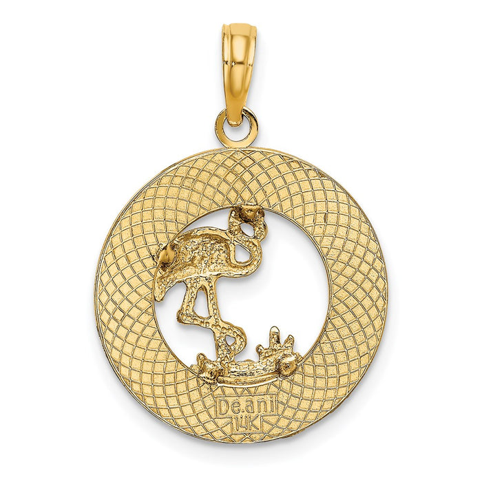 Million Charms 14K Yellow Gold Themed Bonaire On Round Frame With Flamingo Charm