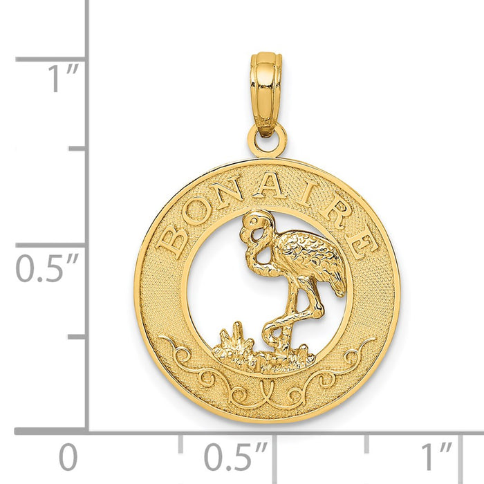 Million Charms 14K Yellow Gold Themed Bonaire On Round Frame With Flamingo Charm