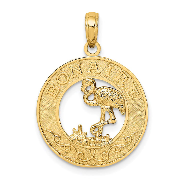 Million Charms 14K Yellow Gold Themed Bonaire On Round Frame With Flamingo Charm