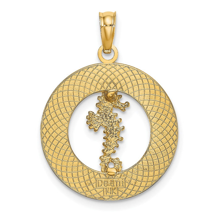 Million Charms 14K Yellow Gold Themed Bonaire On Round Frame With Nautical Seahorse Charm