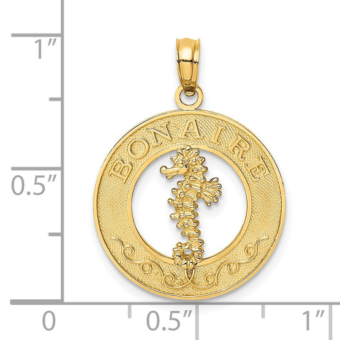 Million Charms 14K Yellow Gold Themed Bonaire On Round Frame With Nautical Seahorse Charm