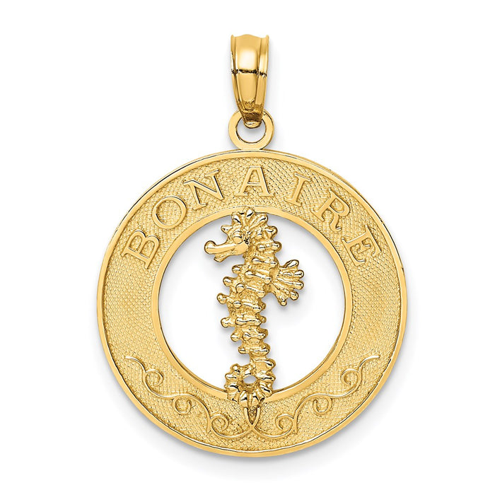 Million Charms 14K Yellow Gold Themed Bonaire On Round Frame With Nautical Seahorse Charm