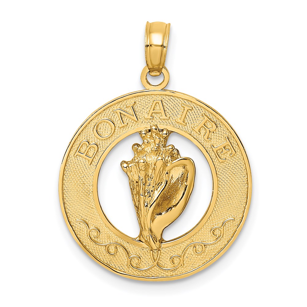 Million Charms 14K Yellow Gold Themed Bonaire On Round Frame With Conch Shell Charm