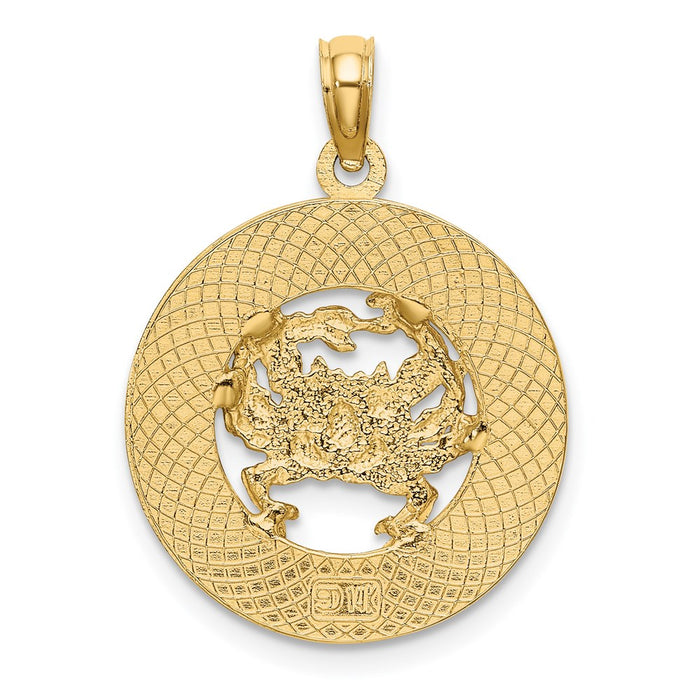 Million Charms 14K Yellow Gold Themed Turks & Caicos On Round Frame With Crab Charm