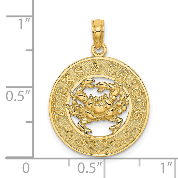 Million Charms 14K Yellow Gold Themed Turks & Caicos On Round Frame With Crab Charm