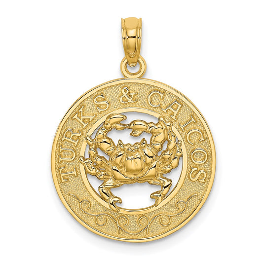 Million Charms 14K Yellow Gold Themed Turks & Caicos On Round Frame With Crab Charm