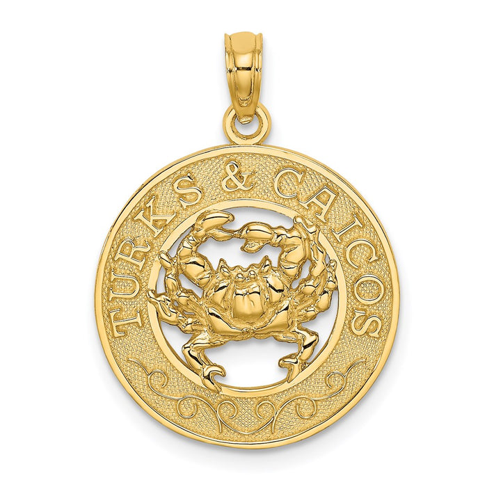 Million Charms 14K Yellow Gold Themed Turks & Caicos On Round Frame With Crab Charm