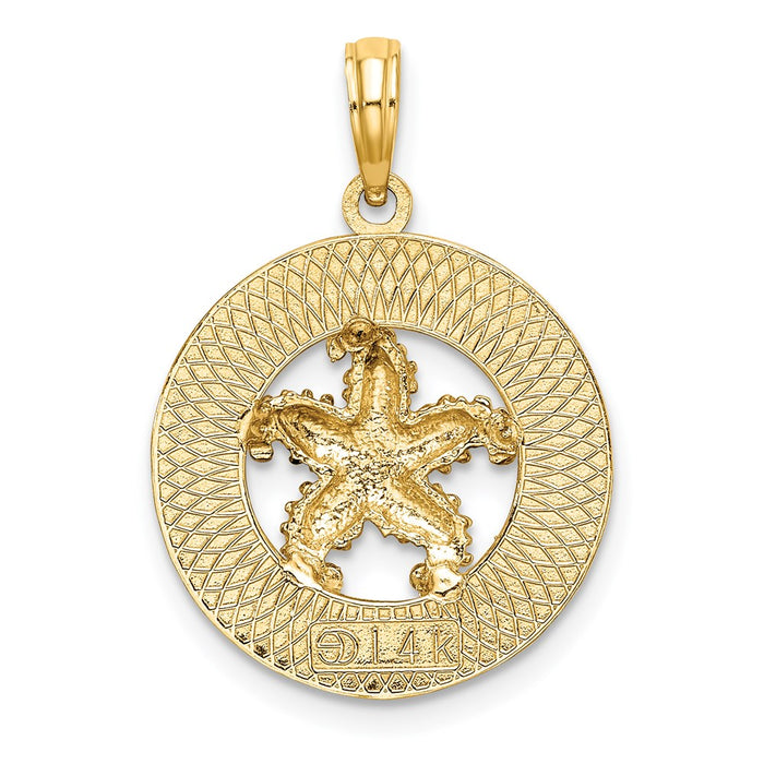 Million Charms 14K Yellow Gold Themed Cape Cod On Round Frame With Nautical Starfish Charm