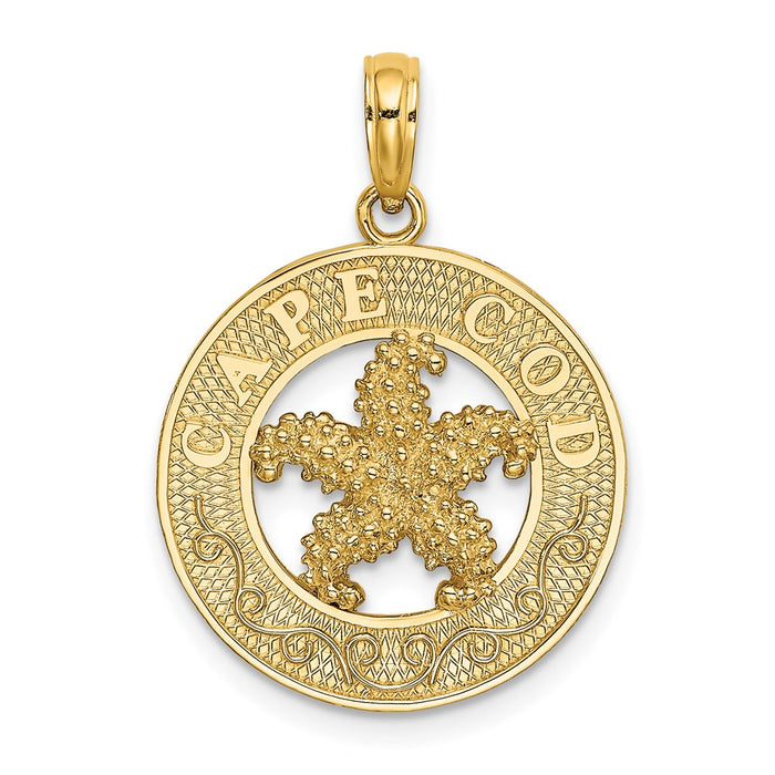 Million Charms 14K Yellow Gold Themed Cape Cod On Round Frame With Nautical Starfish Charm