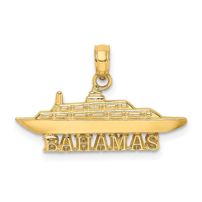 Million Charms 14K Yellow Gold Themed 2-D Bahamas Cruise Ship Charm