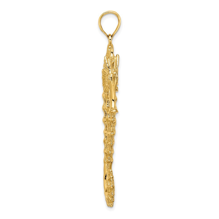 Million Charms 14K Yellow Gold Themed Textured 3-D Nautical Seahorse Charm