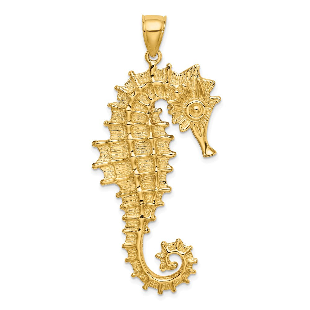 Million Charms 14K Yellow Gold Themed Textured 3-D Nautical Seahorse Charm