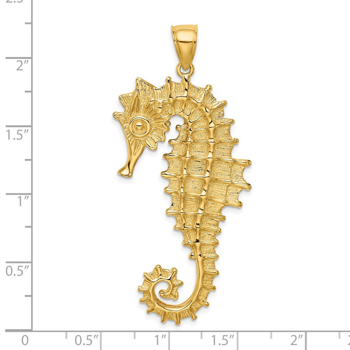 Million Charms 14K Yellow Gold Themed Textured 3-D Nautical Seahorse Charm