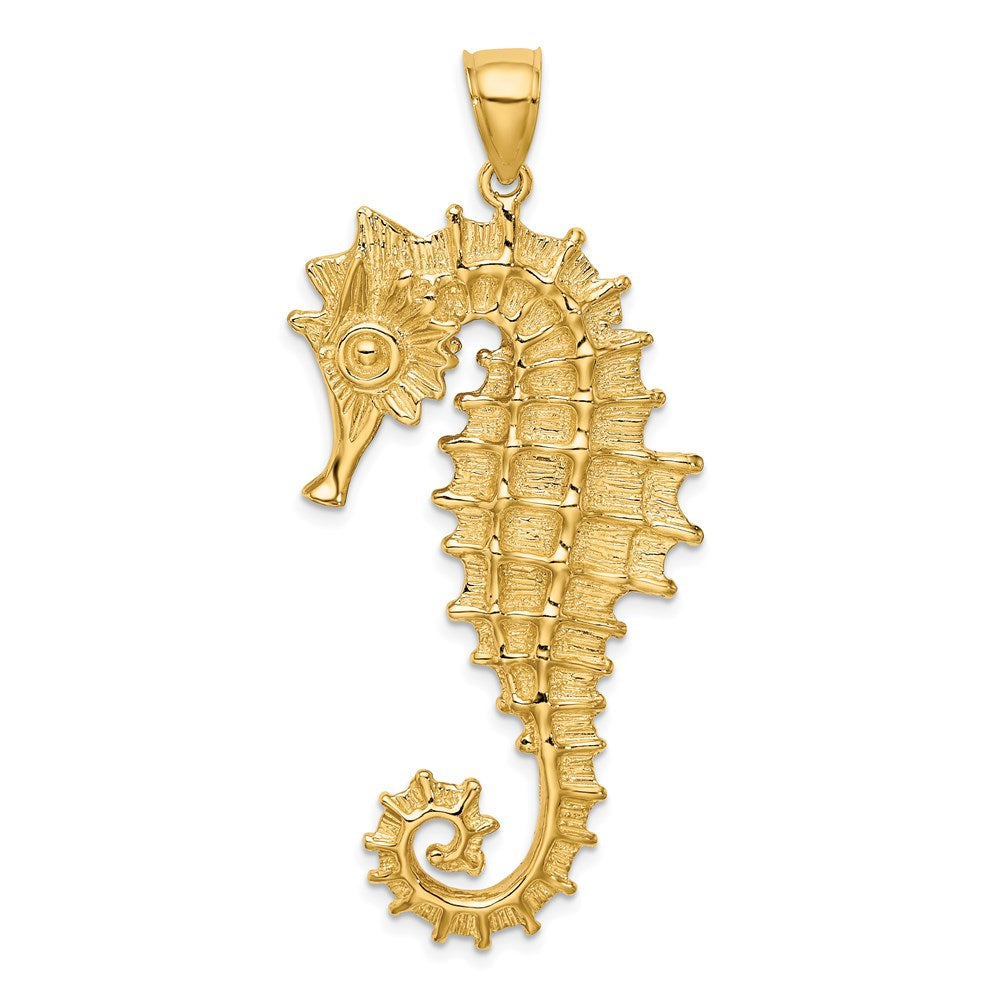 Million Charms 14K Yellow Gold Themed Textured 3-D Nautical Seahorse Charm