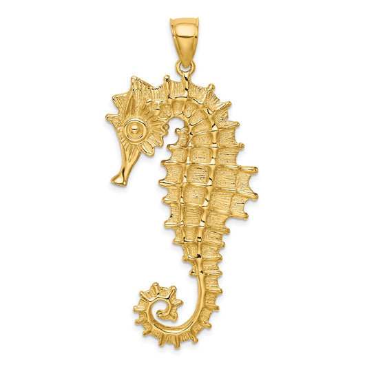 Million Charms 14K Yellow Gold Themed Textured 3-D Nautical Seahorse Charm