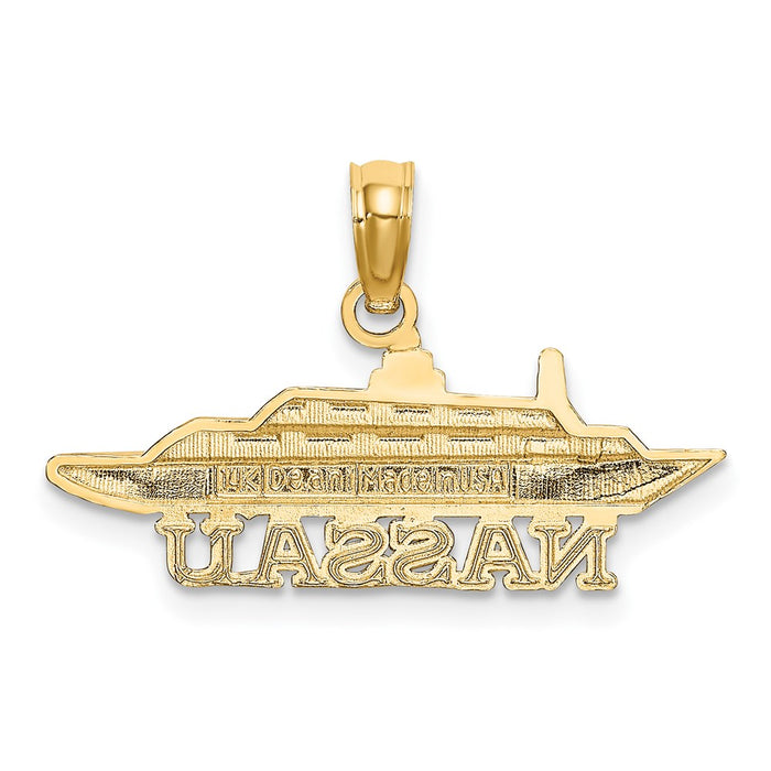 Million Charms 14K Yellow Gold Themed 2-D Nassau Under Cruise Ship Charm
