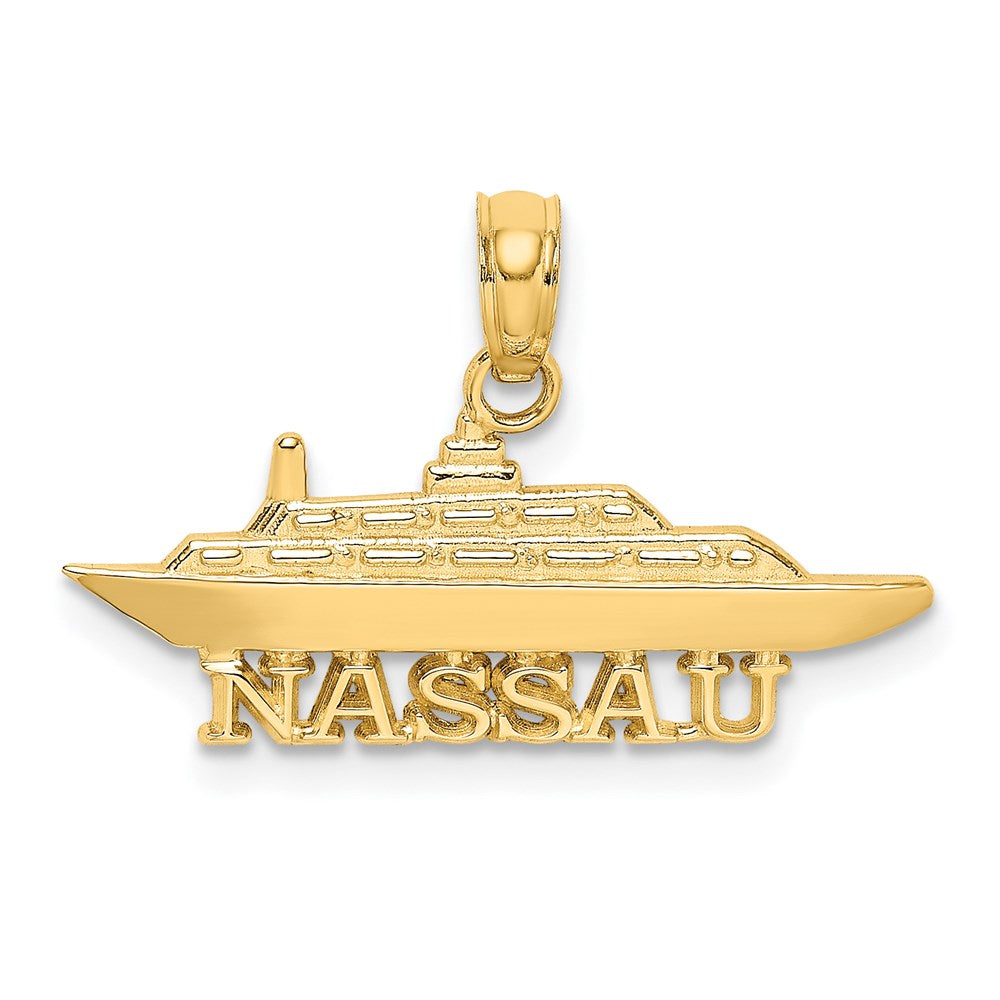 Million Charms 14K Yellow Gold Themed 2-D Nassau Under Cruise Ship Charm