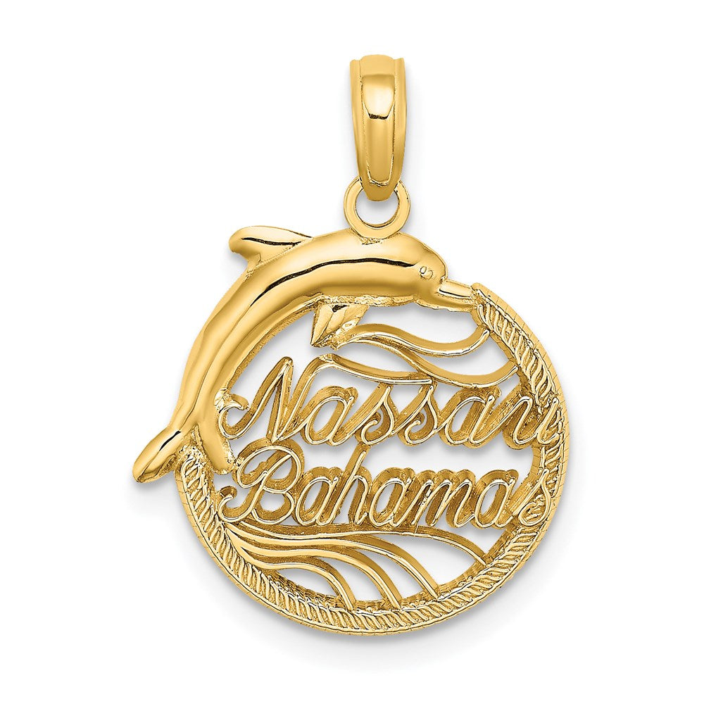 Million Charms 14K Yellow Gold Themed Nassau Bahamas Disk Dolphin Charm