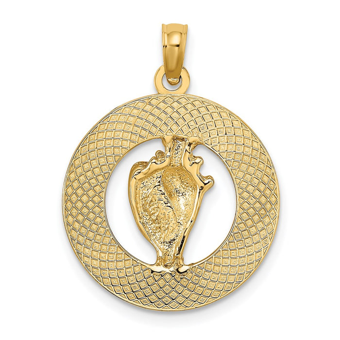 Million Charms 14K Yellow Gold Themed Bahamas Round Frame With Conch Shell Charm