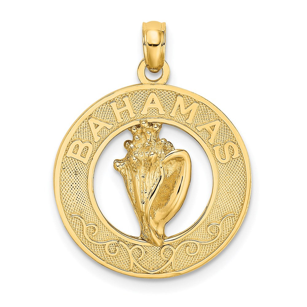 Million Charms 14K Yellow Gold Themed Bahamas Round Frame With Conch Shell Charm