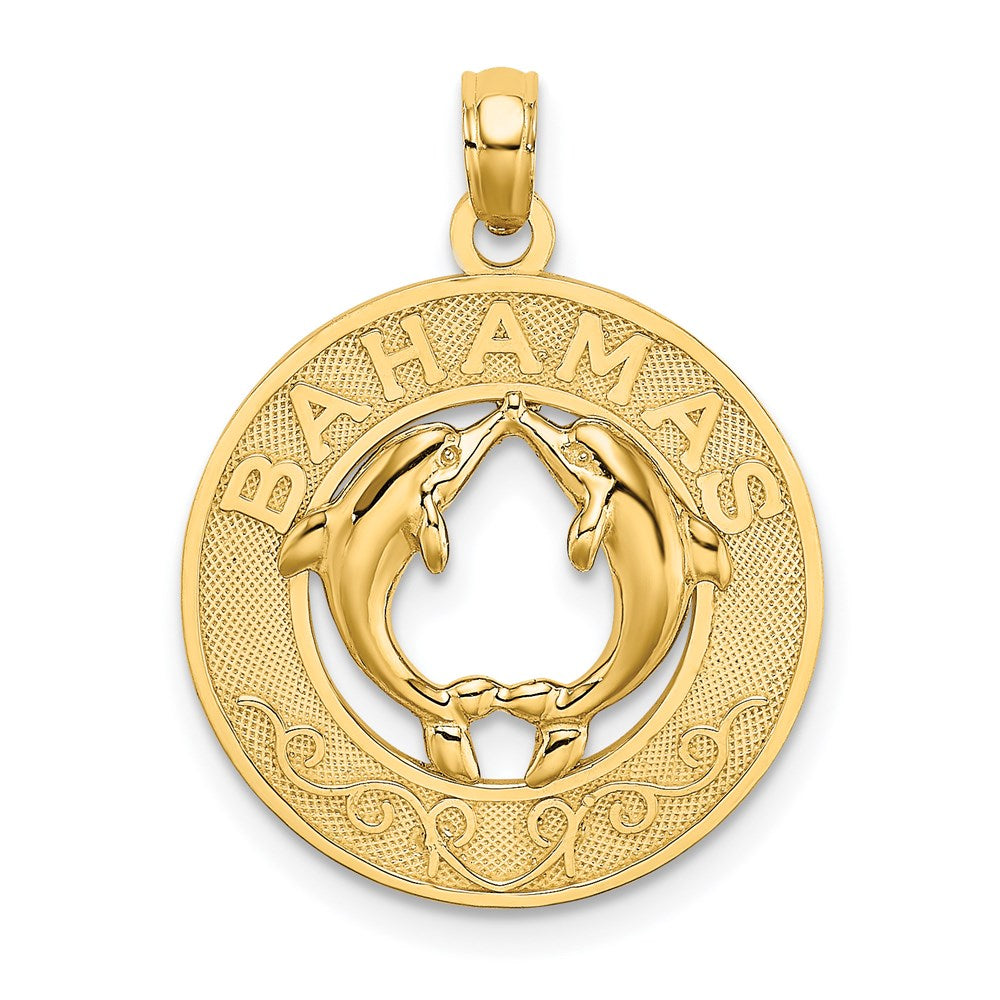 Million Charms 14K Yellow Gold Themed Bahamas Frame Dolphin Charm