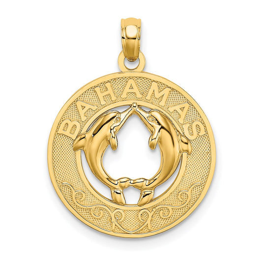 Million Charms 14K Yellow Gold Themed Bahamas Frame Dolphin Charm