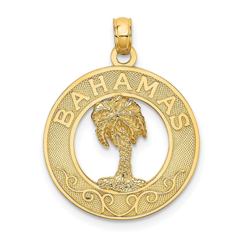 Million Charms 14K Yellow Gold Themed Bahamas Round Frame With Palm Tree Charm