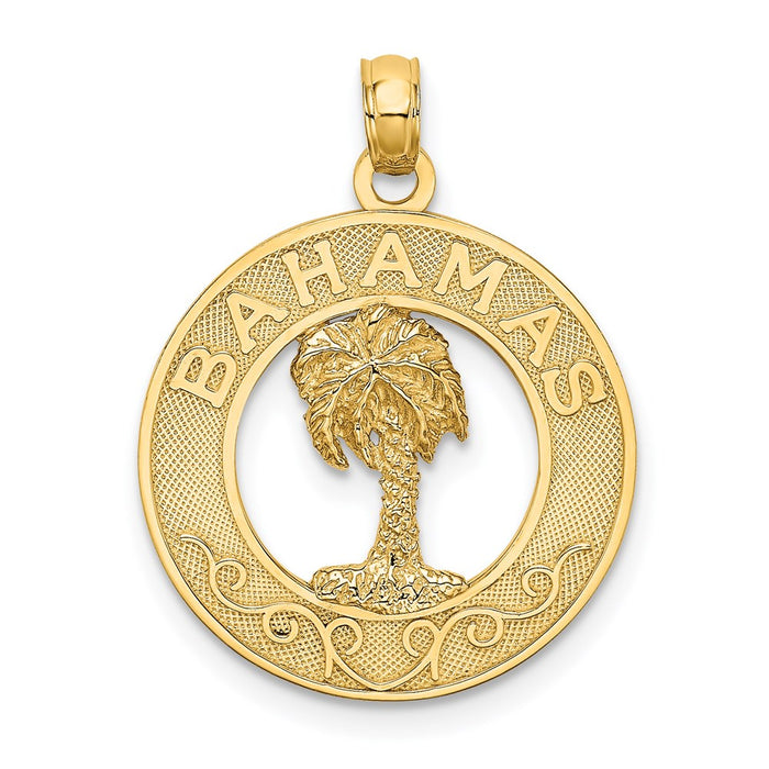 Million Charms 14K Yellow Gold Themed Bahamas Round Frame With Palm Tree Charm