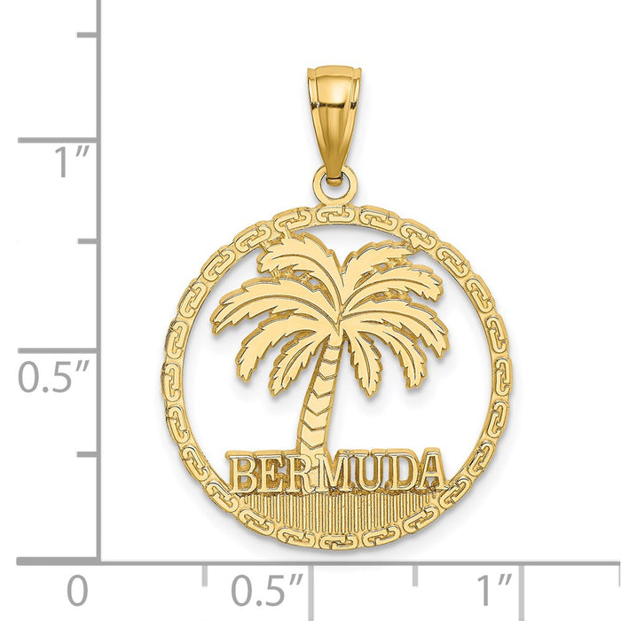 Million Charms 14K Yellow Gold Themed Bermuda Under Palm Tree In Round Frame Charm