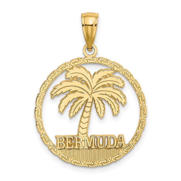 Million Charms 14K Yellow Gold Themed Bermuda Under Palm Tree In Round Frame Charm