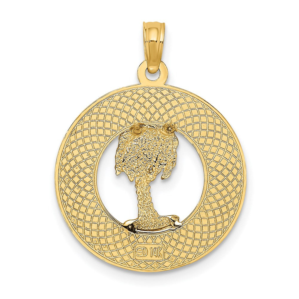 Million Charms 14K Yellow Gold Themed Key West On Round Frame With Palm Tree Charm