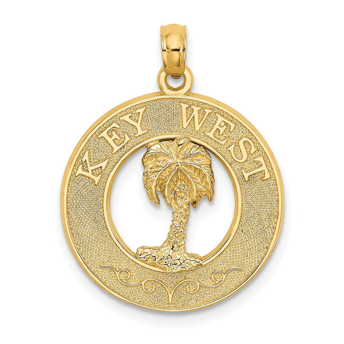 Million Charms 14K Yellow Gold Themed Key West On Round Frame With Palm Tree Charm