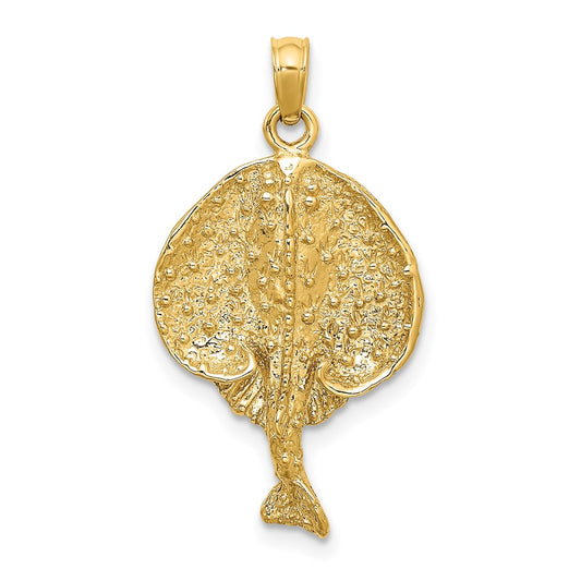 Million Charms 14K Yellow Gold Themed 2-D Round Stingray Charm