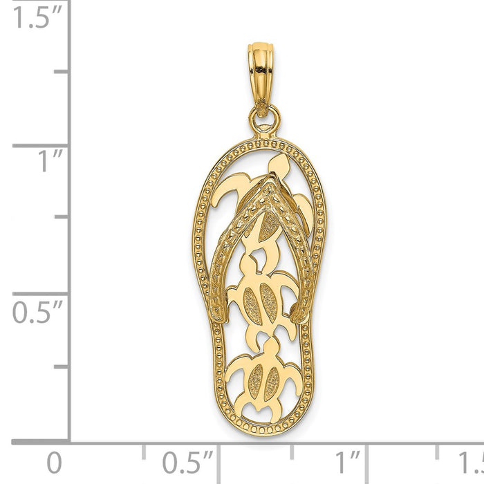 Million Charms 14K Yellow Gold Themed Triple Turtle Flip-Flop Charm