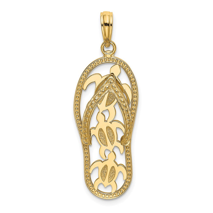 Million Charms 14K Yellow Gold Themed Triple Turtle Flip-Flop Charm