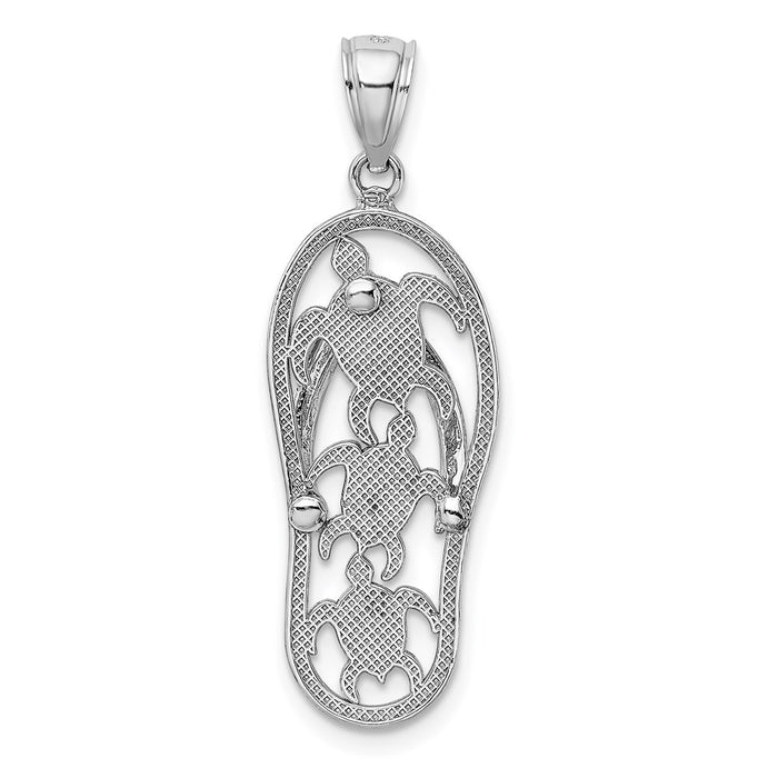 Million Charms 14K White Gold Themed Triple Turtle Flip-Flop Charm