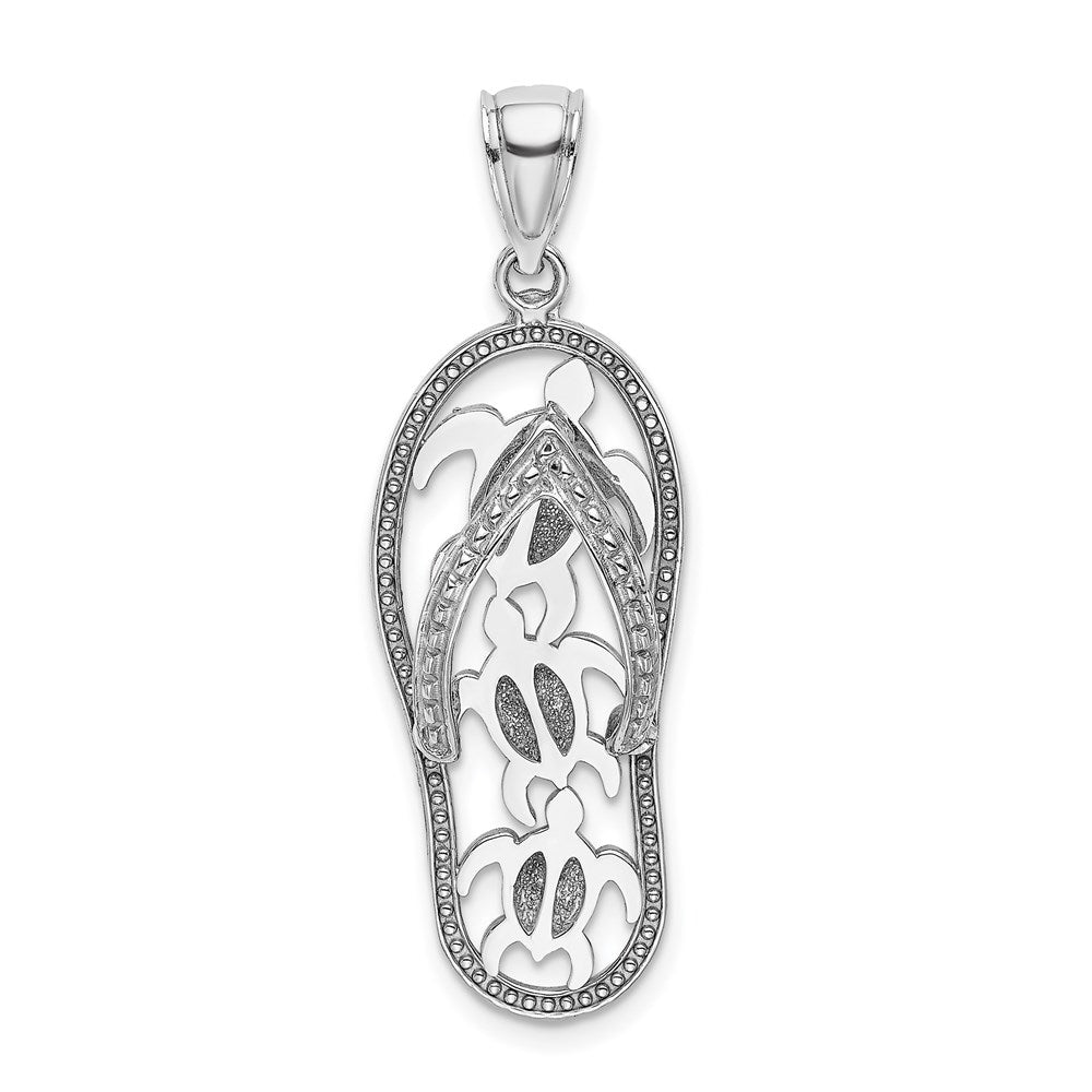 Million Charms 14K White Gold Themed Triple Turtle Flip-Flop Charm