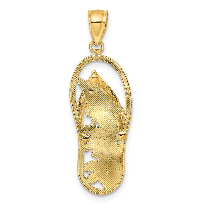 Million Charms 14K Yellow Gold Themed Polished Dolphin Flip-Flop Charm