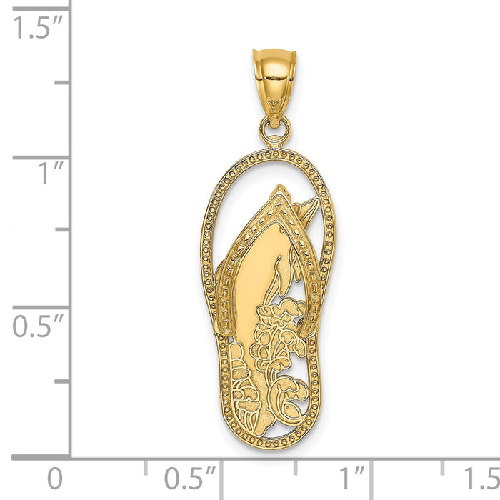 Million Charms 14K Yellow Gold Themed Polished Dolphin Flip-Flop Charm