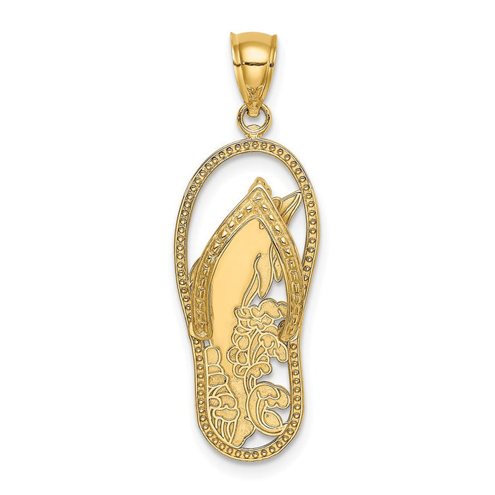 Million Charms 14K Yellow Gold Themed Polished Dolphin Flip-Flop Charm