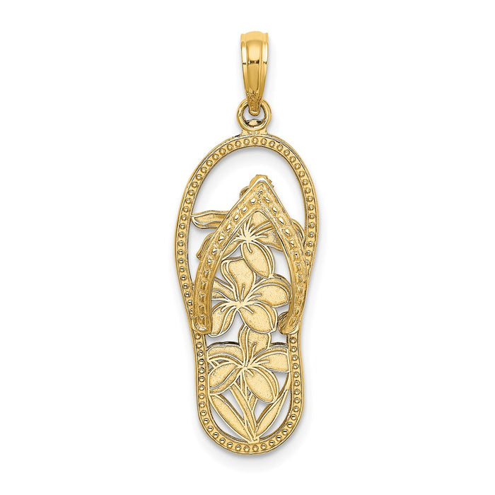 Million Charms 14K Yellow Gold Themed Polished Multi Flower Flip-Flop Charm