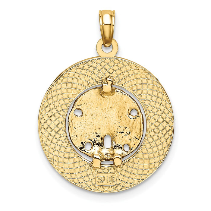 Million Charms 14K Yellow Gold Themed Turks & Caicos Round Frame With Sand Dollar Charm