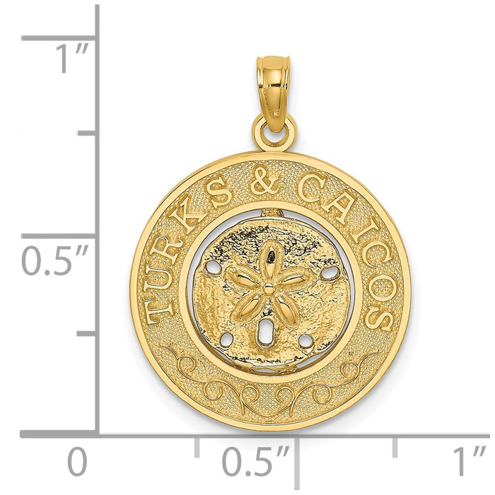 Million Charms 14K Yellow Gold Themed Turks & Caicos Round Frame With Sand Dollar Charm