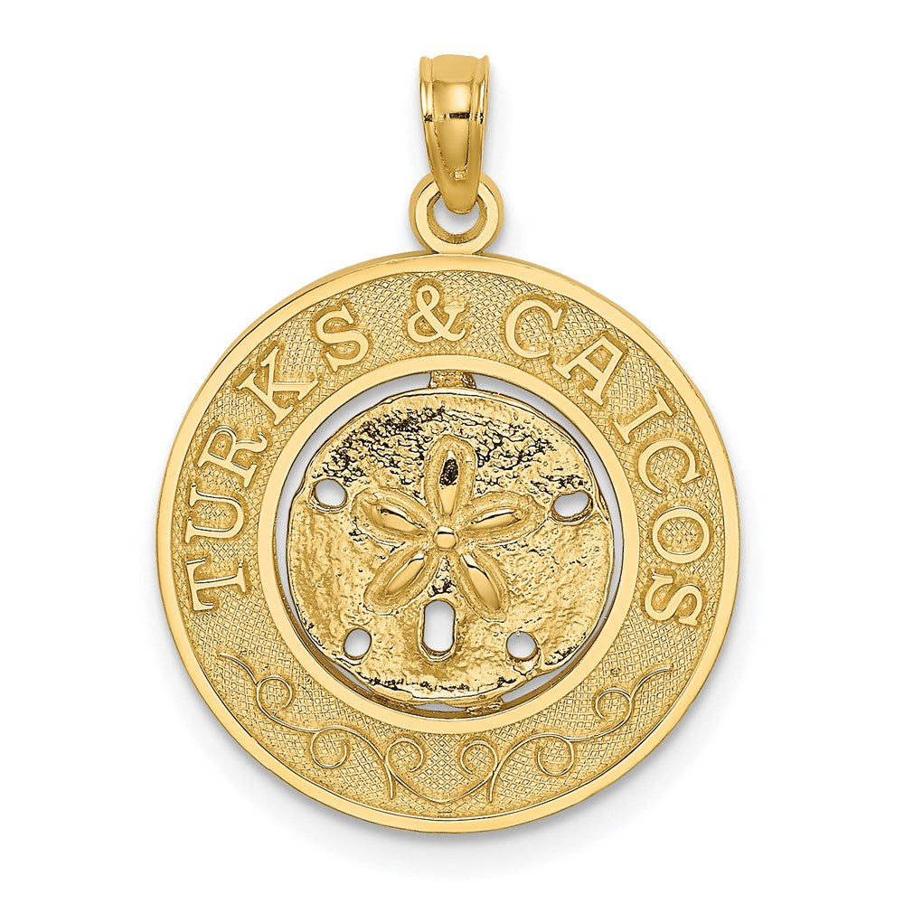 Million Charms 14K Yellow Gold Themed Turks & Caicos Round Frame With Sand Dollar Charm