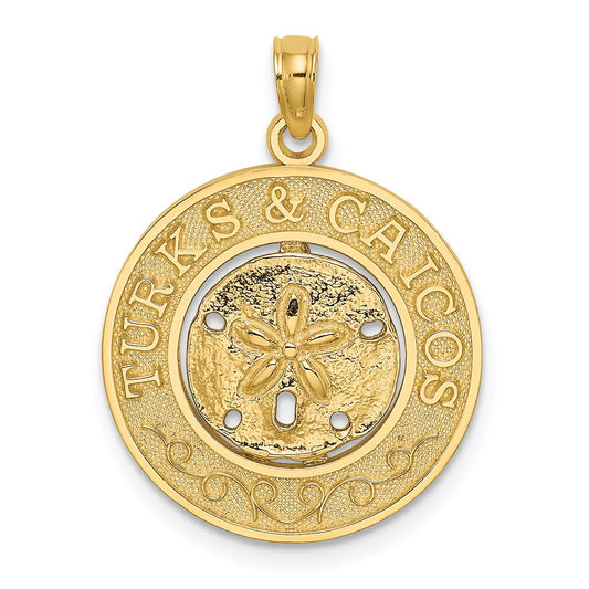 Million Charms 14K Yellow Gold Themed Turks & Caicos Round Frame With Sand Dollar Charm