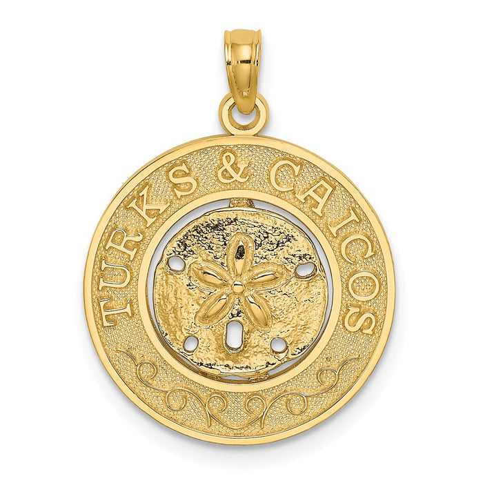 Million Charms 14K Yellow Gold Themed Turks & Caicos Round Frame With Sand Dollar Charm