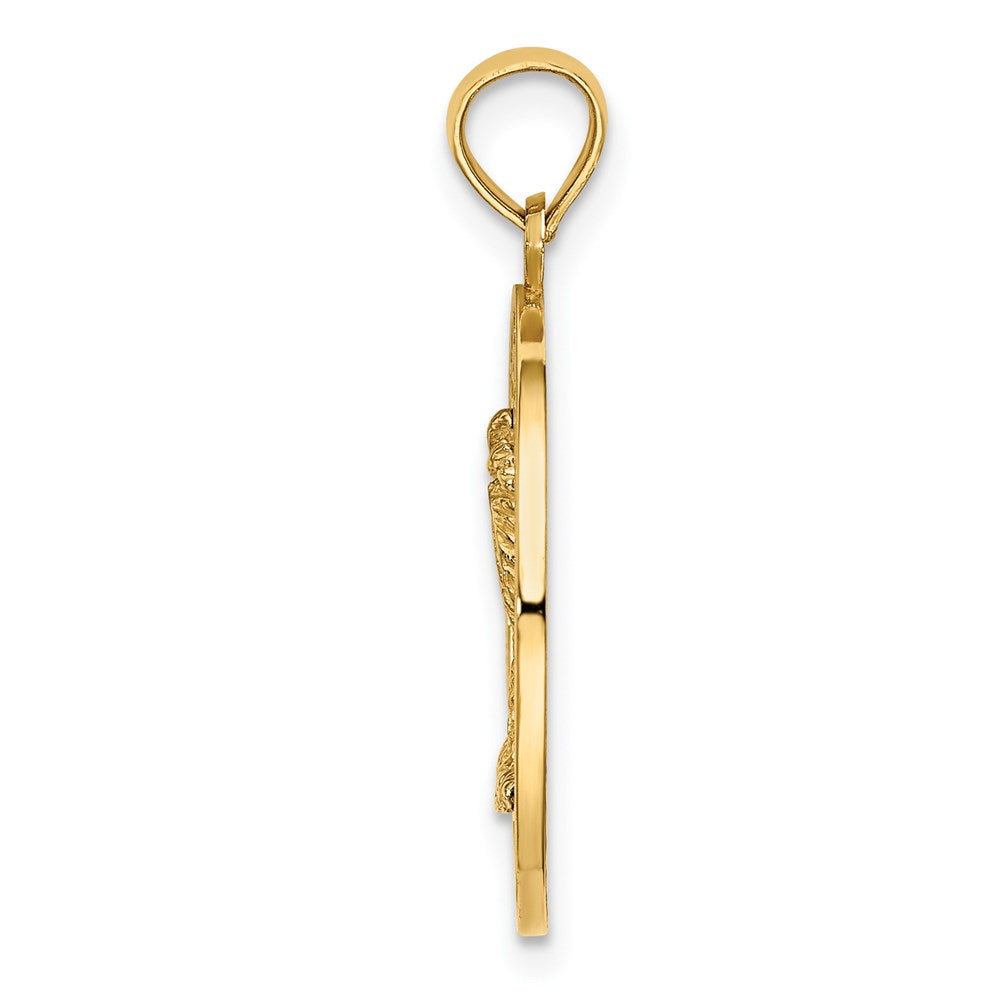 Million Charms 14K Yellow Gold Themed Turks & Caicos Round Frame With Palm Tree Charm