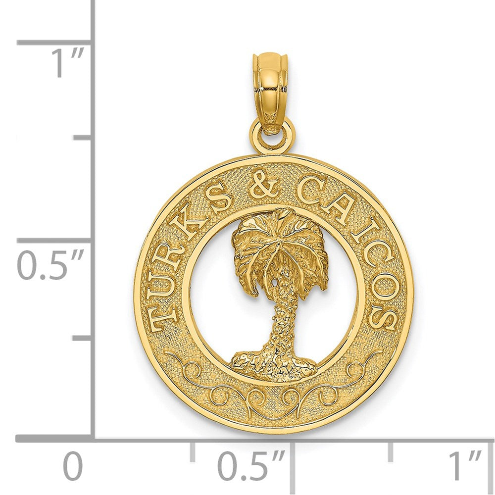 Million Charms 14K Yellow Gold Themed Turks & Caicos Round Frame With Palm Tree Charm
