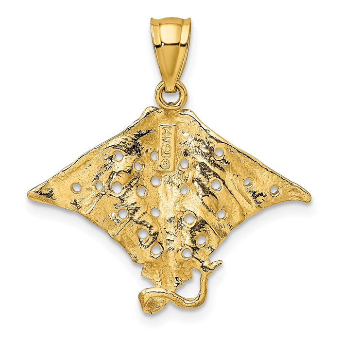 Million Charms 14K Yellow Gold Themed 2-D Spotted Eagle Ray With Holes Charm